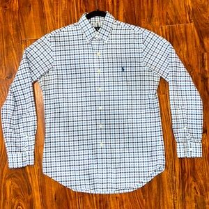 Ralph lauren men’s small button down. Navy and blue plaid.